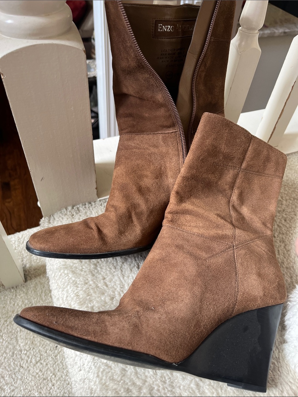 Enzo Angiolini Chestnut Suede Wedge Ankle Boots